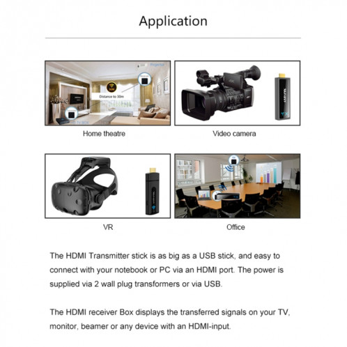 Measy W2H Nano 1080P HDMI 1.4 3D sans fil HDMI Audio vidéo émetteur récepteur Extender, Distance de transmission: 30 m, SM4602972-07
