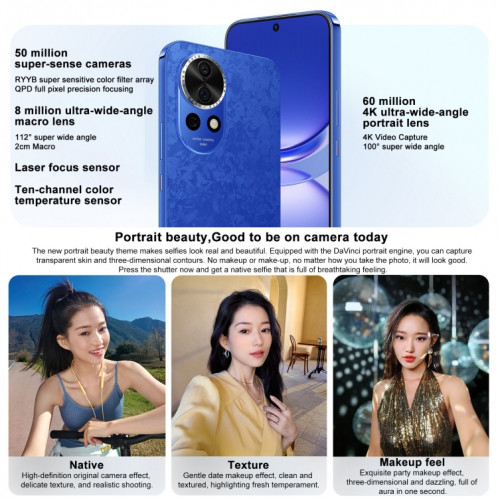 Huawei nova 12, 8 Go + 256 Go, identification par empreinte digitale à l'écran, HarmonyOS 4.0 Octa Core de 6,7 pouces, réseau: 4G, NFC, OTG, ne prend pas en charge Google Play (blanc) SH601A1263-08