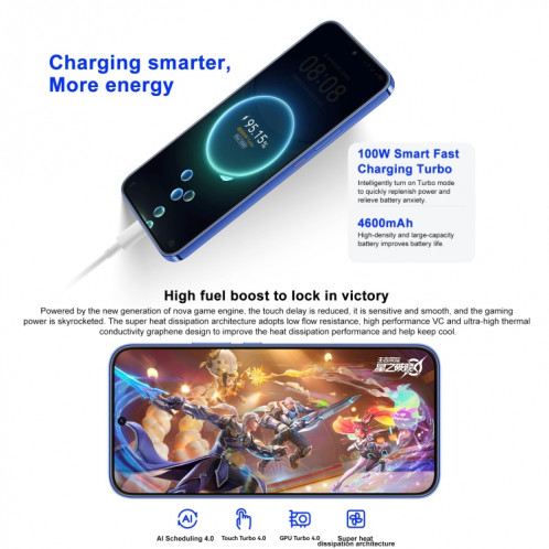 Huawei nova 12, 8 Go + 512 Go, identification par empreinte digitale à l'écran, HarmonyOS 4.0 Octa Core de 6,7 pouces, réseau: 4G, NFC, OTG, ne prend pas en charge Google Play (blanc) SH602A393-08