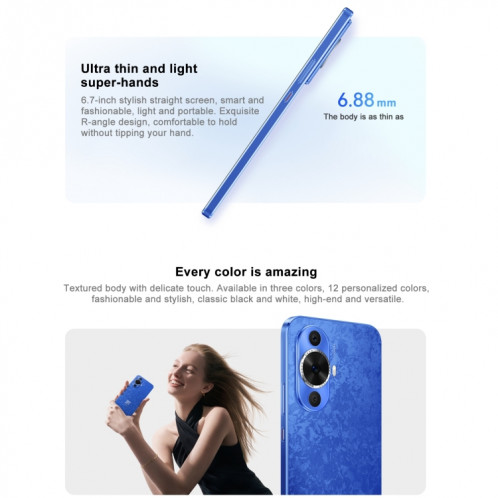 Huawei nova 12 Active, 8 Go + 256 Go, identification par empreinte digitale à l'écran, 6,7 pouces HarmonyOS 4.0 Qualcomm Snapdragon 778G 4G Octa Core, réseau : 4G, NFC, OTG, ne prend pas en charge Google Play (bleu) SH201C1249-010