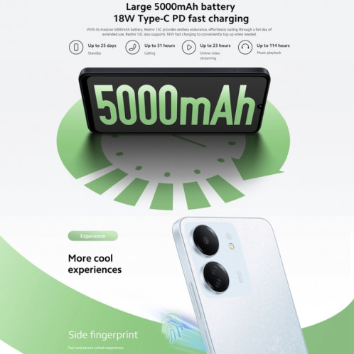 Xiaomi Redmi 13C 5G, 4 Go + 128 Go, 6,74 pouces MIUI 14 MediaTek Dimensity 6100+ Octa Core 2,2 GHz, NFC, réseau : 5G (Starlight Black) SX001A856-012