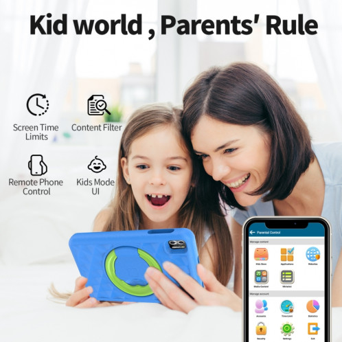 Pritom B8K WiFi Kid Tablette 8 pouces, 4 Go + 64 Go, Android 13 Allwinner A523 Octa Core CPU Prise en charge du contrôle parental Google Play (Bleu) SP501B1345-08