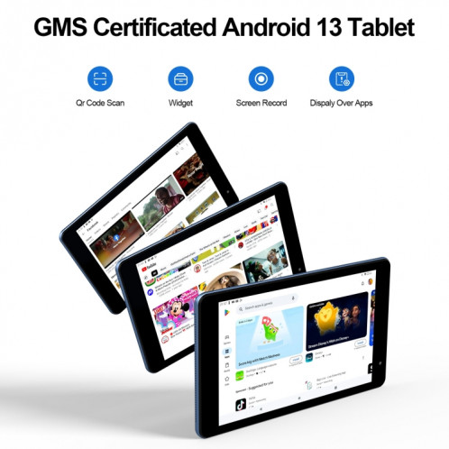 Tablette PC WiFi Pritom B8 8 pouces, 4 Go + 64 Go, Android 13 Allwinner A523 Octa Core CPU Support Google Play (Bleu) SP801C1669-08