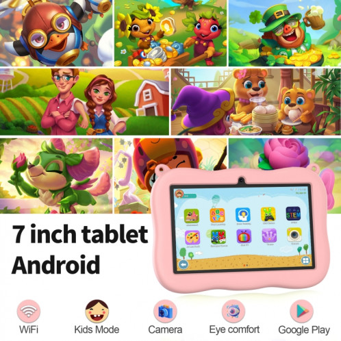 Tablette PC pour enfants K7 Pro Panda 7 pouces WiFi, 2 Go + 32 Go, Android 13 Allwinner A100 Quad Core CPU Support Google Play (rose) SH401A628-06