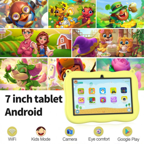 Tablette PC pour enfants K7 Pro Panda 7 pouces WiFi, 2 Go + 32 Go, Android 13 Allwinner A100 Quad Core CPU Support Google Play (Jaune) SH401B966-06