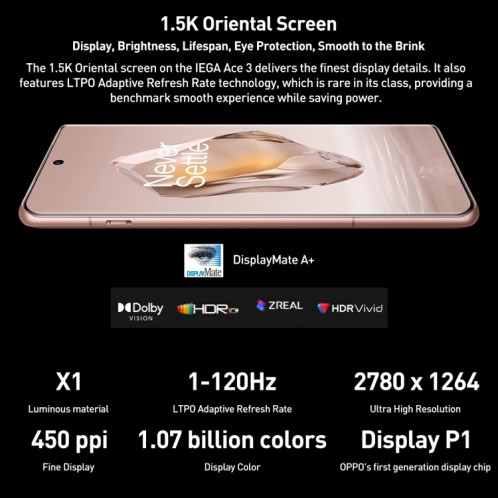 OnePlus Ace 3, 12 Go + 256 Go, 6,78 pouces ColorOS 14.0 / Android 14 Snapdragon 8 Gen 2 Octa Core, NFC, réseau : 5G (Or) SO001B1614-012