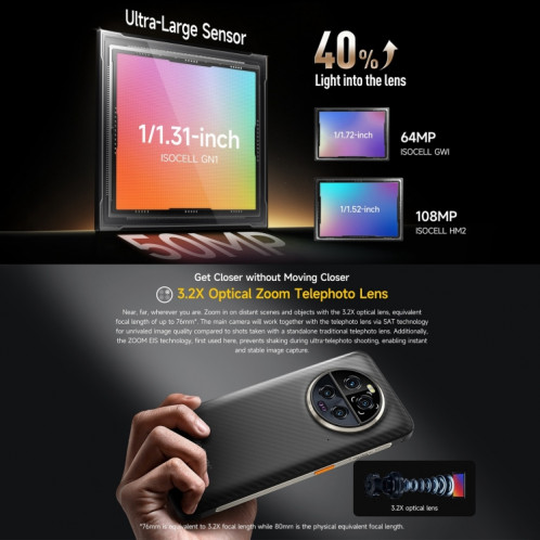  Téléphone ultra robuste Ulefone Armor 23, 12 Go + 512 Go, 6,78 pouces Android 13 MediaTek Dimensity 8020 Octa Core jusqu'à 2,6 GHz, réseau : 5G, NFC, OTG, messagerie satellite (Elite Black) SU601A1550-023