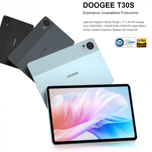  DOOGEE T30S Tablette PC 11 pouces, 16 Go + 256 Go, Android 13 Unisoc T606 Octa Core, version mondiale avec Google Play, prise UE (gris) SD301B920-010