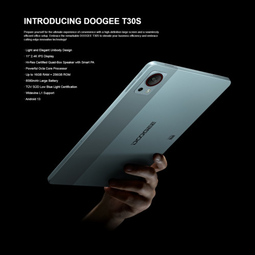  DOOGEE T30S Tablette PC 11 pouces, 16 Go + 256 Go, Android 13 Unisoc T606 Octa Core, version mondiale avec Google Play, prise UE (gris) SD301B920-010