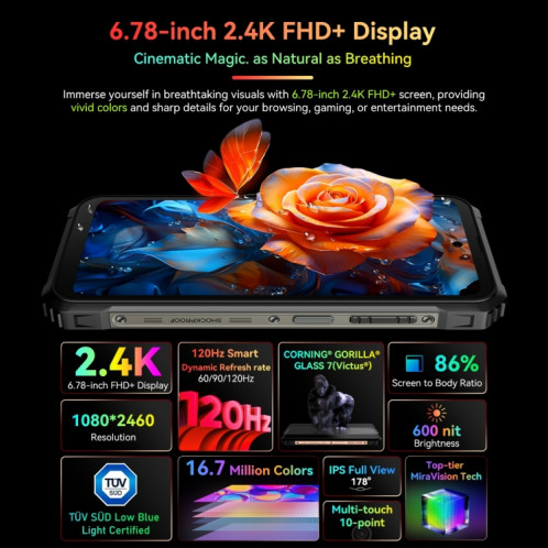  Blackview BL9000, 12 Go + 512 Go, IP68/IP69K/MIL-STD-810H, 6,78 pouces + 1,32 pouces Android 13 MediaTek Dimensity 8020 Octa Core, réseau : 5G, NFC, OTG (Aurora Gold) SB401A447-021
