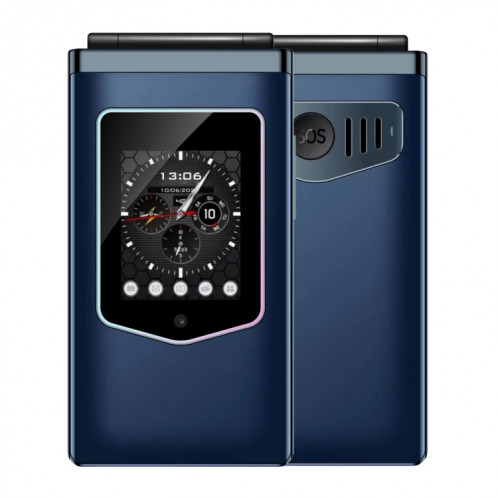 Téléphone à clapet HAMTOD T8 4G, version UE, 2,8 pouces + 1,77 pouces, VoLTE, BT, SOS, OTG (bleu marine) SH601C1531-05