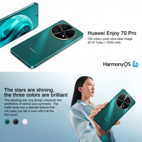 HUAWEI Enjoy 70 Pro, 8 Go + 128 Go, identification par empreinte digitale latérale, 6,7 pouces HarmonyOS 4.0 Qualcomm Snapdragon 680 Octa Core 2,4 GHz, réseau : 4G, OTG, ne prend pas en charge Google Play (noir) SH201C1722-010