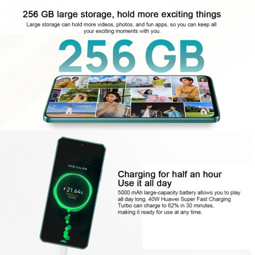 HUAWEI Enjoy 70 Pro, 8 Go + 256 Go, identification par empreinte digitale latérale, 6,7 pouces HarmonyOS 4.0 Qualcomm Snapdragon 680 Octa Core 2,4 GHz, réseau : 4G, OTG, ne prend pas en charge Google Play (noir) SH202C478-010