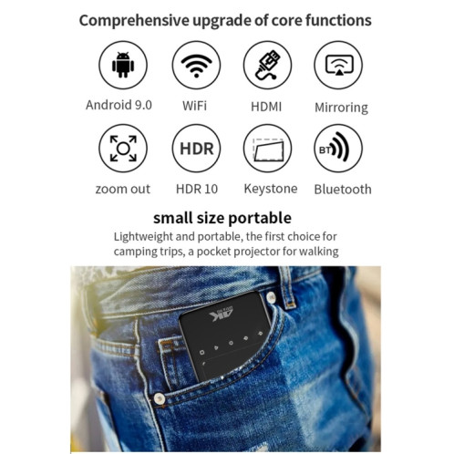 90 DLP Android 9.0 2 Go + 32 Go 4K Mini projecteur intelligent WiFi, prise d'alimentation : prise américaine (noir) SH402A1858-015
