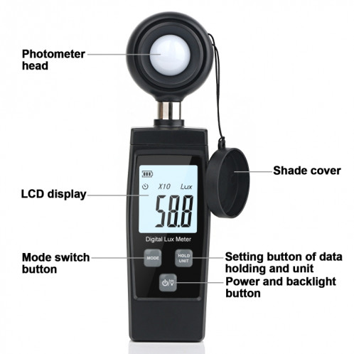 Photomètre numérique RZ851, plage : 0-200 000 Lux (noir) SH501A700-07