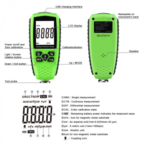 Jauge d'épaisseur de revêtement métallique RZ859 (vert) SH001A239-08