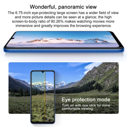 HUAWEI Enjoy 70z, 8 Go + 256 Go, identification par empreinte digitale latérale, 6,75 pouces HarmonyOS 4.0 Octa Core 2,4 GHz, réseau: 4G, ne prend pas en charge Google Play (bleu) SH802B1697-08