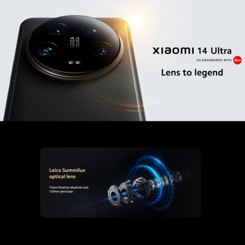 Xiaomi 14 Ultra, 16 Go + 1 To, 6,73 pouces Xiaomi HyperOS Snapdragon 8 Gen 3 Octa Core 4 nm jusqu'à 3,3 GHz, NFC, réseau : 5G (blanc) SX103A633-023