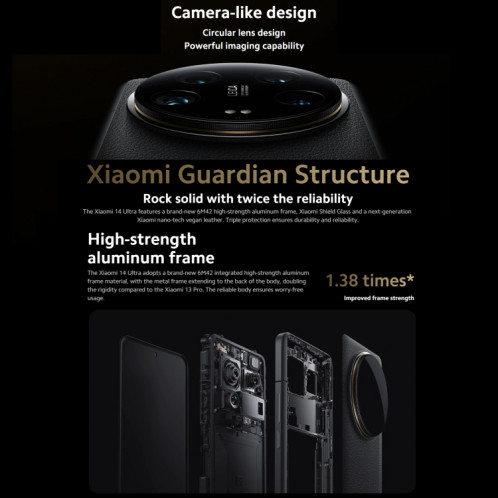 Xiaomi 14 Ultra, 12 Go + 256 Go, 6,73 pouces Xiaomi HyperOS Snapdragon 8 Gen 3 Octa Core 4 nm jusqu'à 3,3 GHz, NFC, réseau : 5G (noir) SX101B1263-023
