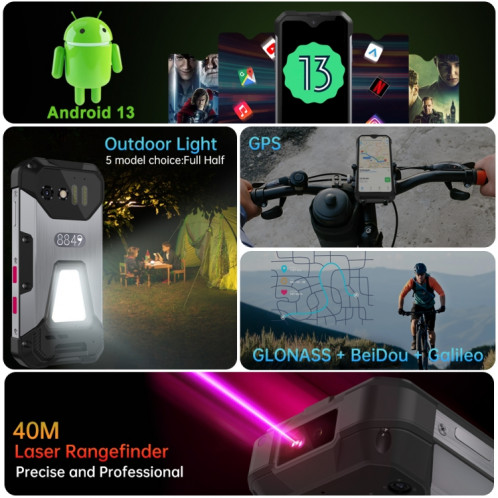 Unihertz Tank mini 1/8849, 12 Go + 256 Go, télémètre laser, appareil photo 100 MP, 4,3 pouces Android 13 Helio G99 Octa Core, réseau : 4G (noir) SU201A1210-09