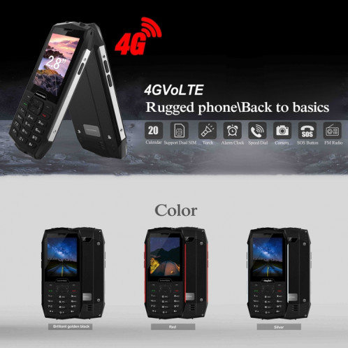 Téléphone robuste HAMTOD H3 / R3T, version américaine, 2,8 pouces T107 ARM CortexTM A7 Quad-core 1,0 GHz, réseau : 4G, VoLTE, BT, SOS (rouge) SH902B1421-06