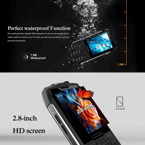 Téléphone robuste HAMTOD H3 / R3T, version UE, 2,8 pouces T107 ARM CortexTM A7 Quad-core 1,0 GHz, réseau : 4G, VoLTE, BT, SOS (rouge) SH901B1970-06