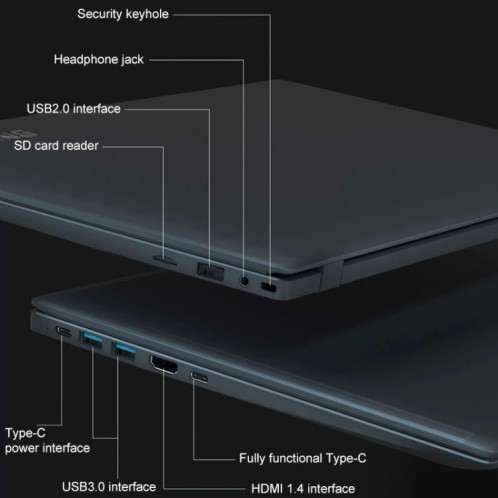 Ordinateur portable ultrafin AK15U de 15,6 pouces, 12 Go + 512 Go, processeur Intel N95 Quad Core Windows 10 (gris foncé) SH802A954-013