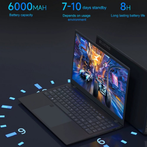 Ordinateur portable ultrafin AK15U 15,6 pouces, 16 Go + 256 Go, processeur Intel N95 Quad Core Windows 10 (gris foncé) SH804A784-013