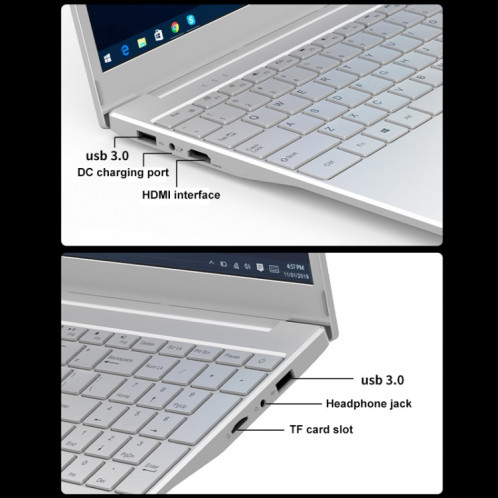 Ordinateur portable ultrafin V8 15,6 pouces, 16 Go + 512 Go, processeur Intel N95 Quad Core Windows 10 (argent) SH403A1504-013