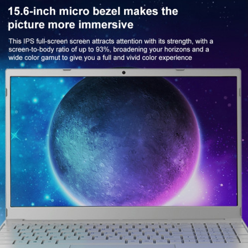 Ordinateur portable ultrafin V8 15,6 pouces, 16 Go + 512 Go, processeur Intel N95 Quad Core Windows 10 (argent) SH403A1504-013