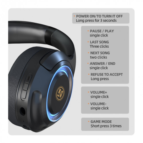 Casque de jeu sans fil A8, stéréo sur l'oreille, microphone filaire (noir) SH301B464-013