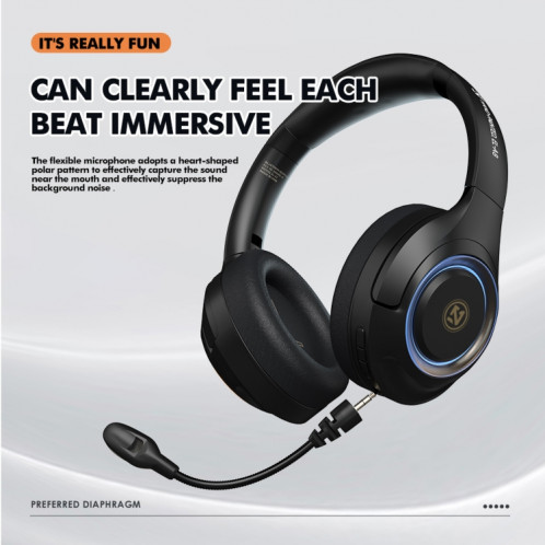 Casque de jeu sans fil A8, stéréo sur l'oreille, microphone filaire (noir) SH301B464-013