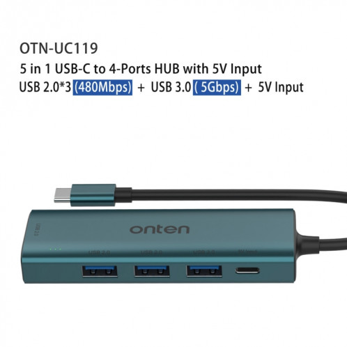 Onten UC119 HUB USB 5 en 1 USB-C / Type-C vers USB 4 ports avec entrée 5V SO24341967-08