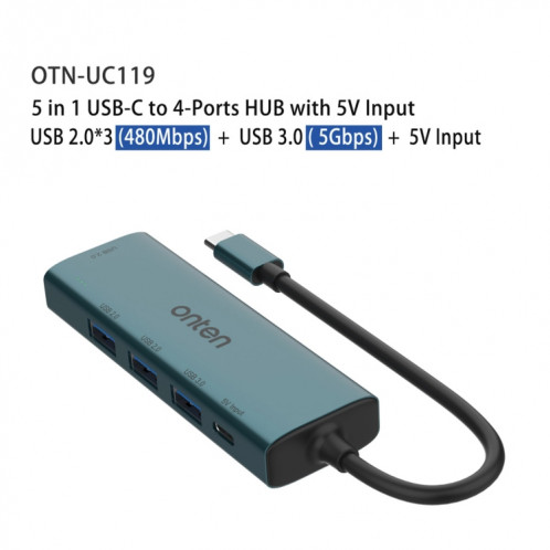 Onten UC119 HUB USB 5 en 1 USB-C / Type-C vers USB 4 ports avec entrée 5V SO24341967-08