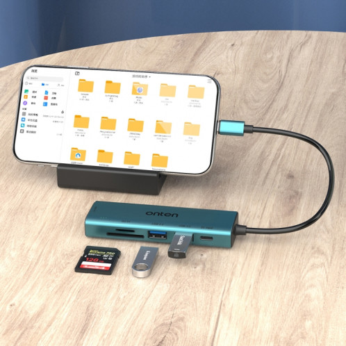 Onten UC120 Lecteur de carte USB-C vers SD/TF 6 en 1 avec HUB USB 3 ports et entrée 5 V SO2438854-08