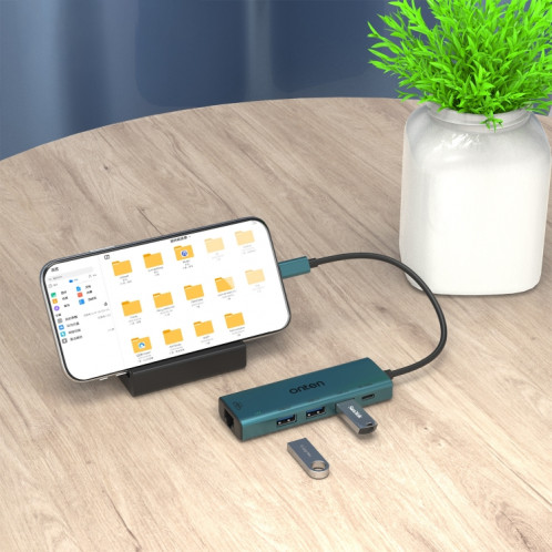 Onten UC121 HUB 5 en 1 USB-C / Type-C vers USB 3.0 avec entrée 5 V et carte réseau 100 Mbps SO2442297-08