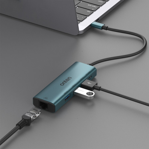 Onten UC121 HUB 5 en 1 USB-C / Type-C vers USB 3.0 avec entrée 5 V et carte réseau 100 Mbps SO2442297-08