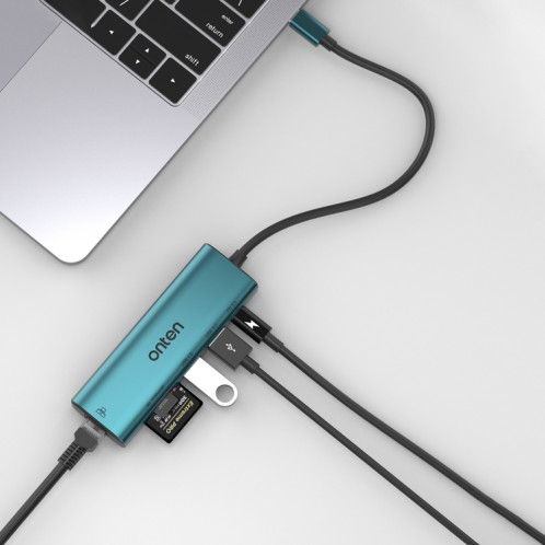 Onten UC122 6 en 1 USB-C/Type-C vers SD + TF + Carte + HUB USB 3.0 avec entrée 5 V et carte réseau 100 Mbps SO2444245-08