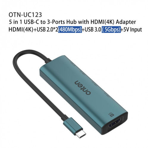 Onten UC123 Station d'accueil 5 en 1 USB-C / Type-C vers HDMI + USB3.0 HUB avec entrée 5V SO2447996-08