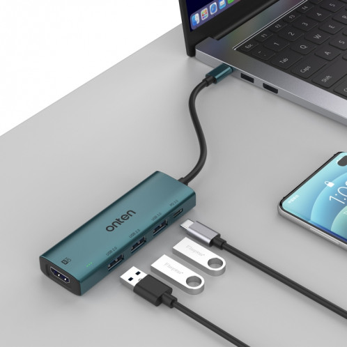 Onten UC123 Station d'accueil 5 en 1 USB-C / Type-C vers HDMI + USB3.0 HUB avec entrée 5V SO2447996-08