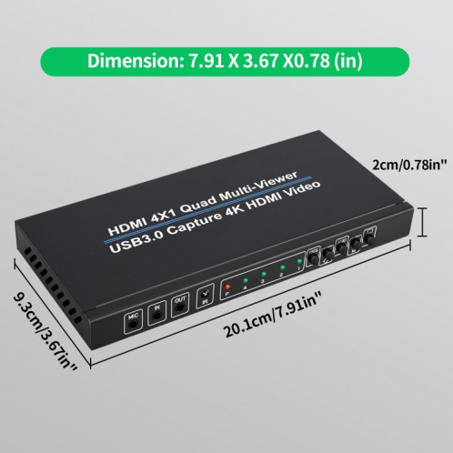 Répartiteur d'écran NK-941S 4K HDMI 4x1 + capture vidéo USB3.0 tout-en-un (noir) SH501A332-08