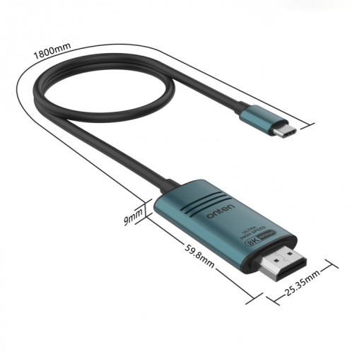Câble de conversion vidéo HD Onten UC982 8K 60 Hz USB-C / Type-C vers HDMI (vert pin) SO601A1124-08