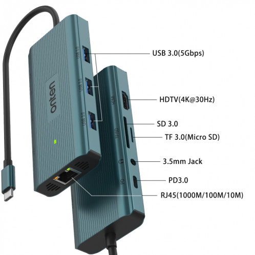 Station d'accueil HUB multifonction Onten UC961 9 en 1 USB-C / Type-C (vert) SO901A1772-06