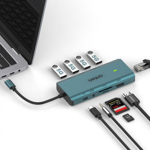 Station d'accueil HUB multifonction Onten UC962 10 en 1 USB-C / Type-C (vert) SO001A299-05