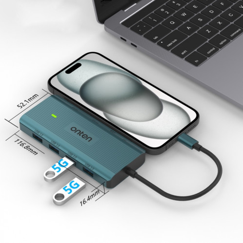 Station d'accueil HUB multifonction Onten UC962 10 en 1 USB-C / Type-C (vert) SO001A299-05