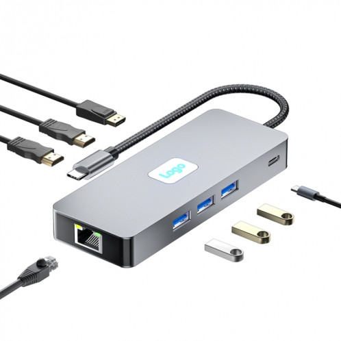 BYL-2401 Station d'accueil 8 en 1 Type-C vers PD100W + USB3.0 + HDMI + DP + RJ45 HUB (Gris sidéral) SH901A779-010