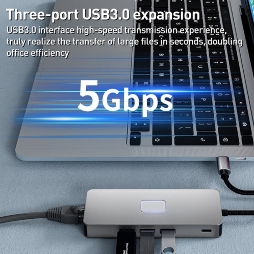 BYL-2401 Station d'accueil 8 en 1 Type-C vers PD100W + USB3.0 + HDMI + DP + RJ45 HUB (Gris sidéral) SH901A779-010