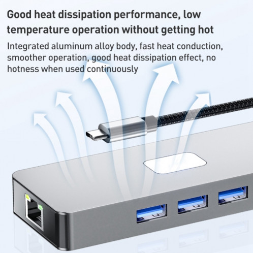BYL-2401 Station d'accueil 8 en 1 Type-C vers PD100W + USB3.0 + HDMI + DP + RJ45 HUB (Gris sidéral) SH901A779-010