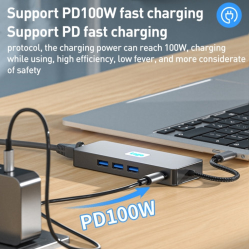 BYL-2401 Station d'accueil 8 en 1 Type-C vers PD100W + USB3.0 + HDMI + DP + RJ45 HUB (Gris sidéral) SH901A779-010