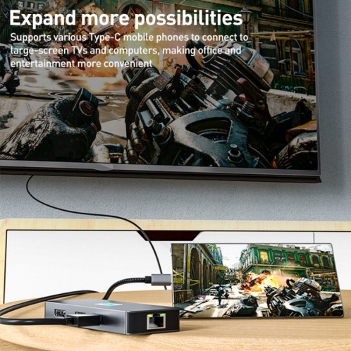 BYL-2401 Station d'accueil 8 en 1 Type-C vers PD100W + USB3.0 + HDMI + DP + RJ45 HUB (Gris sidéral) SH901A779-010